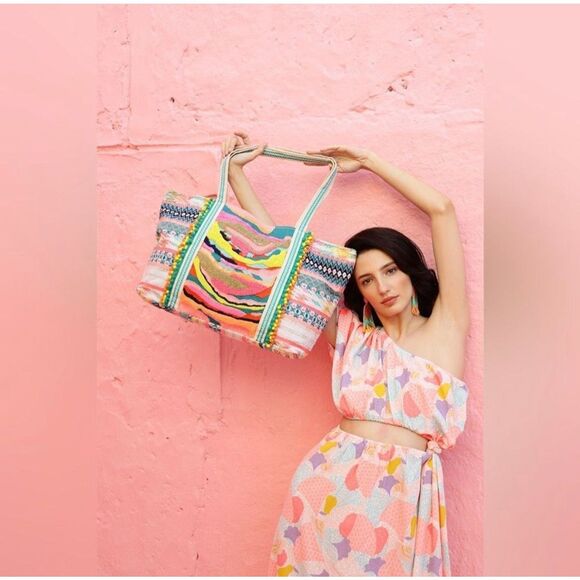 America and Beyond DAPHNE EMBELLISHED MULTI-COLORED HAND BEADED TOTE - Picture 2 of 8